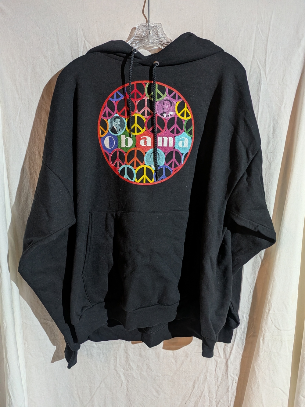 Barack Obama Peace Sign Campaign Hoodie Sweatshirt In Black Size XXL